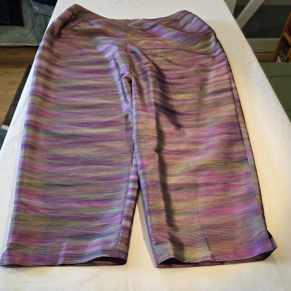 Vintage Y2K Silk Striped Due Per Due Cropped Pants High Waist Shimmery EUC 20W - Picture 9 of 13